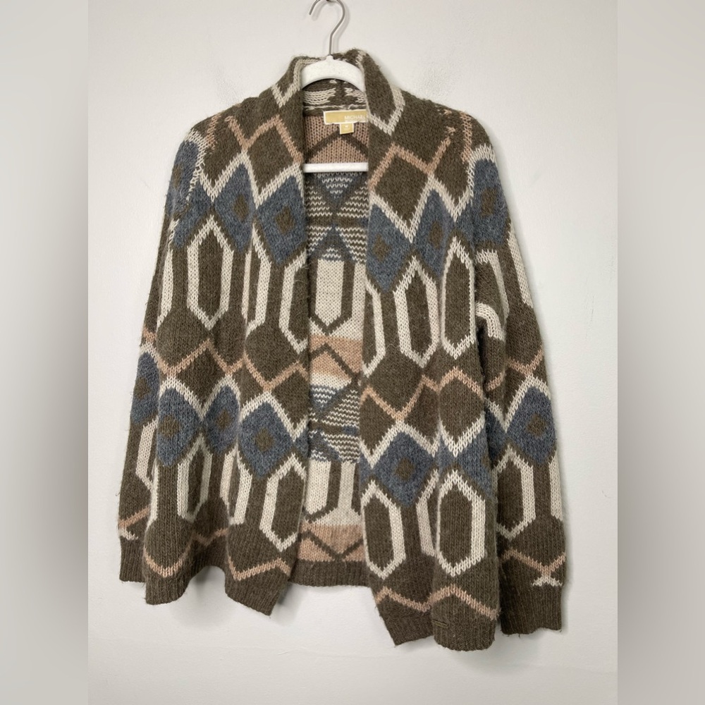 Michael Kors Aztec Western Chunky Hairy Wool Blend Open Cardigan Sweater Size M